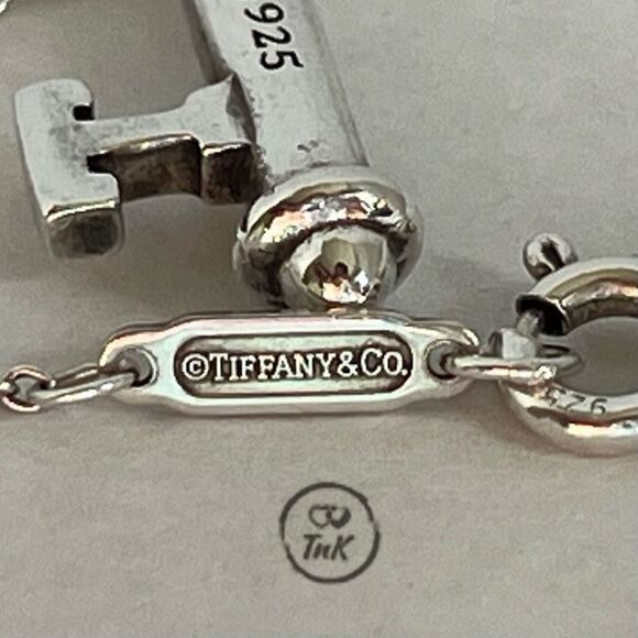 Tiffany & Co Large 2" Teal Blue Enamel Heart Beaded Trefoil Key Charm Pendant Ne - Picture 4 of 16